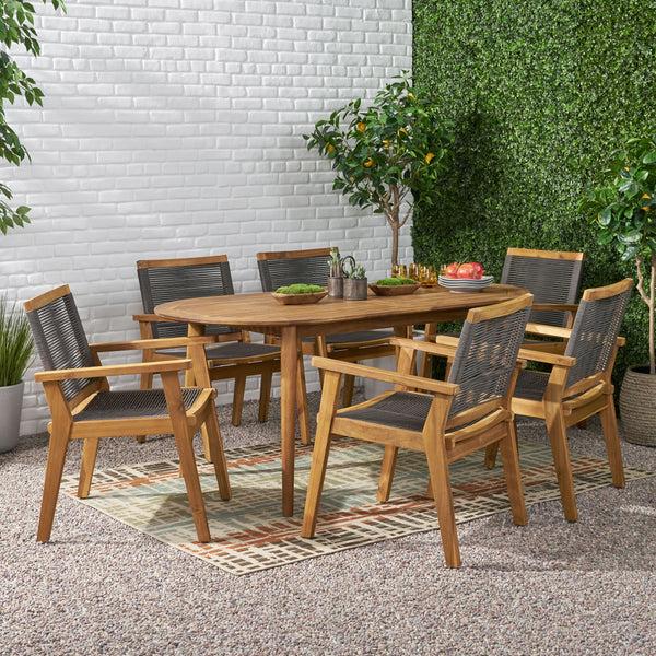 Gdf Studio Specter Outdoor 7 Piece Acacia Wood Dining