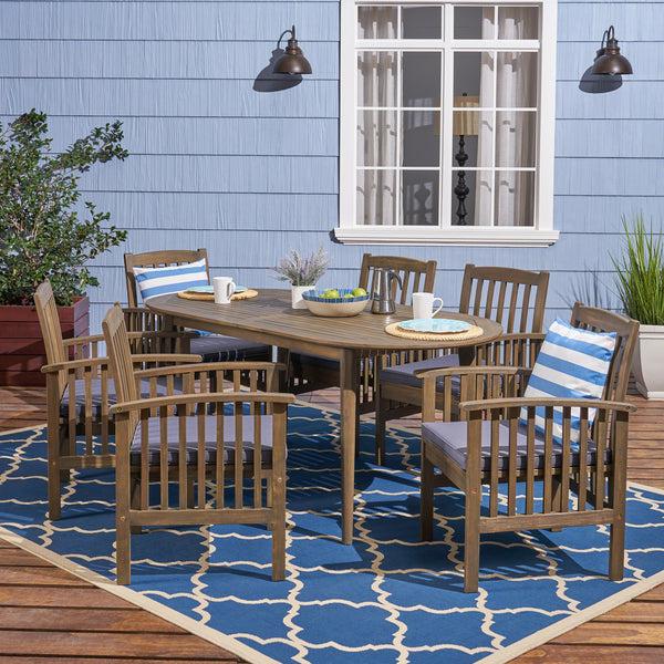 Gdf Studio Spring Acacia Patio Dining Set 6-Seater 71" Oval Table With Straight Legs