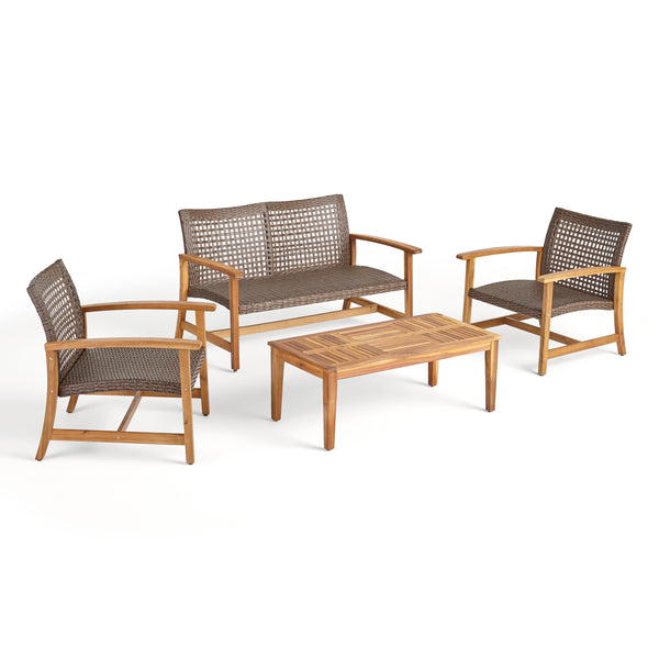 Gdf Studio Spring Spender Outdoor 4 Piece Wood And Wicker Chat Set