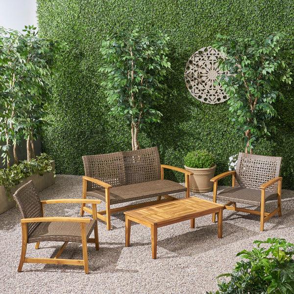 Gdf Studio Spring Spender Outdoor 4 Piece Wood And Wicker Chat Set