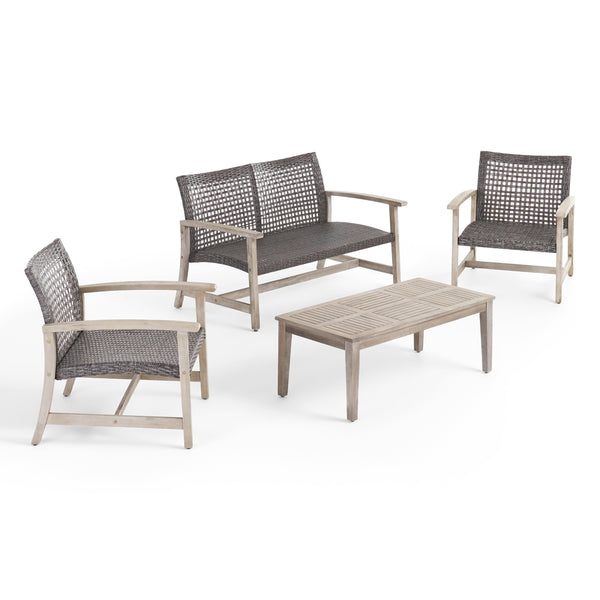 gdf studio Spring Spender Outdoor 4 Piece Wood and Wicker Chat Set