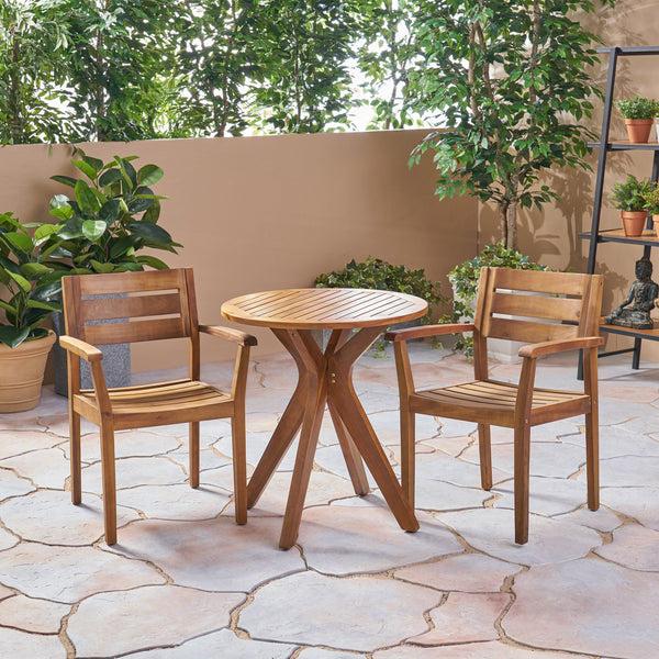 Gdf Studio Stanford Outdoor 3 Piece Acacia Wood Bistro Set