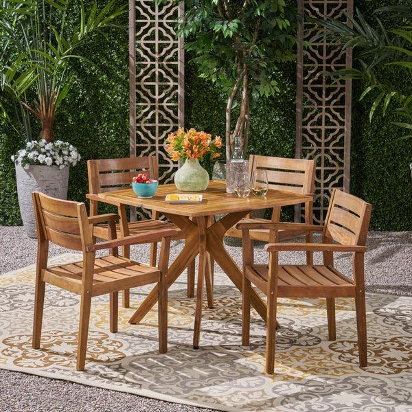 Gdf Studio Stanford Outdoor 5 Piece Acacia Wood Dining Set Wit X Base