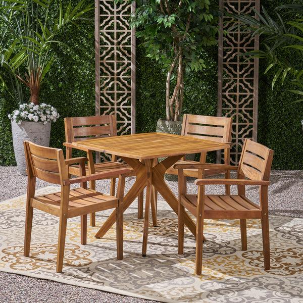Gdf Studio Stanford Outdoor 5 Piece Acacia Wood Dining Set Wit X Base