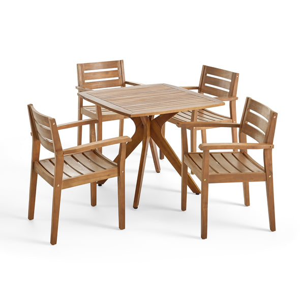 gdf studio Stanford Outdoor 5 Piece Acacia Wood Dining Set Wit X Base