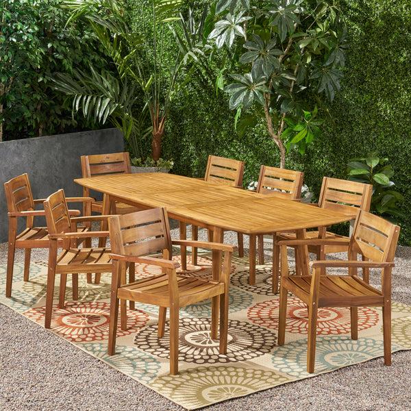 Gdf Studio Stanford Outdoor Acacia Wood Expandable 8 Seater Dining Set