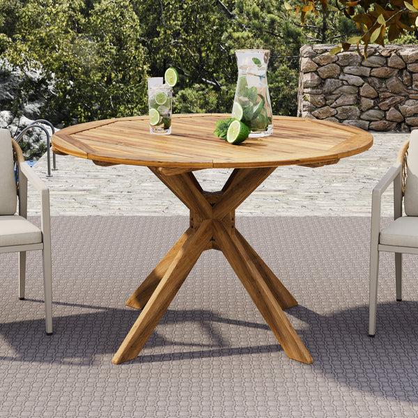 Gdf Studio Stanford Outdoor Acacia Wood Round Dining Table