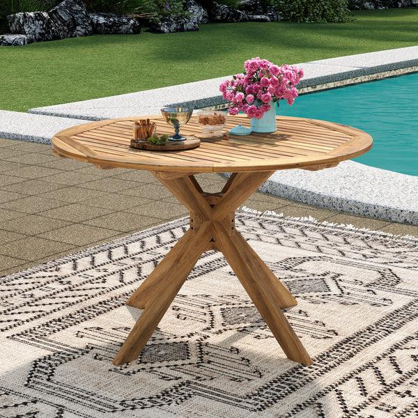 Gdf Studio Stanford Outdoor Acacia Wood Round Dining Table