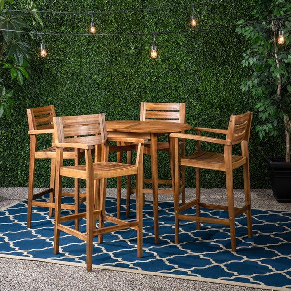 Gdf Studio Stanford Outdoor Farmhouse 4 Seater Wood Bar Set