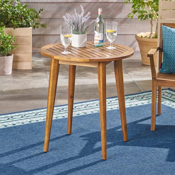 Gdf Studio Stanford Outdoor Round Acacia Wood Bistro Table With Straight Legs Teak