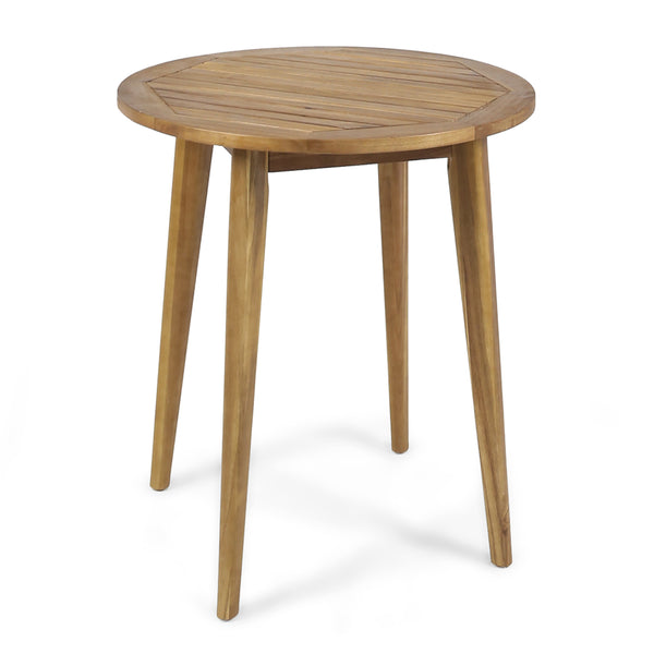 gdf studio Stanford Outdoor Round Acacia Wood Bistro Table with Straight Legs Teak