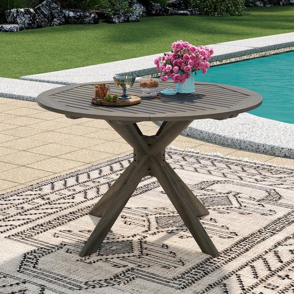 Gdf Studio Stanford Outdoor Round Acacia Wood Dining Table With X Base Gray