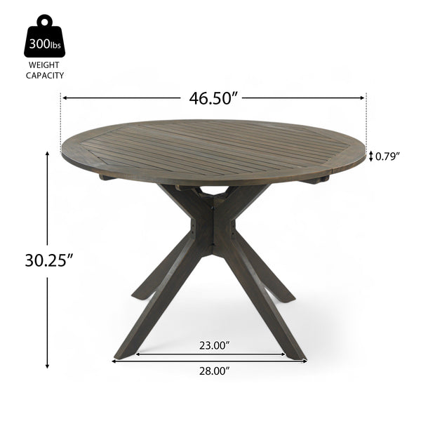 Gdf Studio Stanford Outdoor Round Acacia Wood Dining Table With X Base Gray