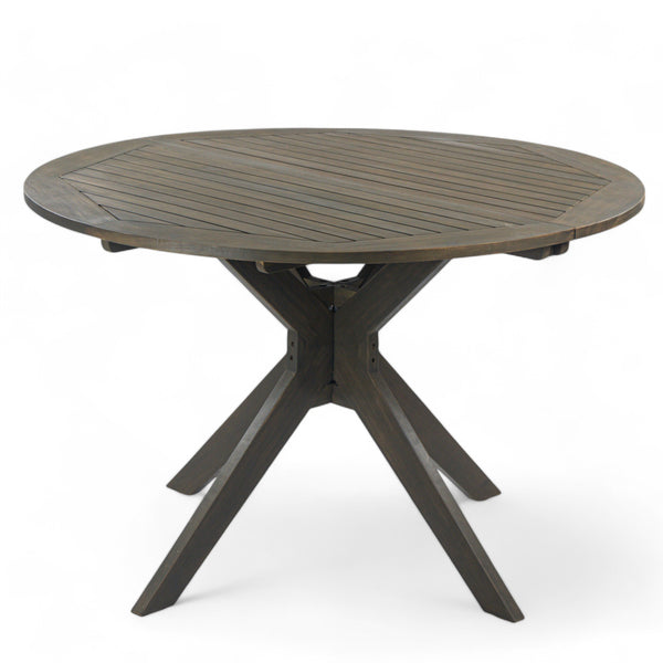 gdf studio Stanford Outdoor Round Acacia Wood Dining Table with X Base Gray
