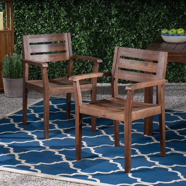 Gdf Studio Stanford Outdoor Rustic Slat Acacia Wood Dining Chairs (Set Of 2)