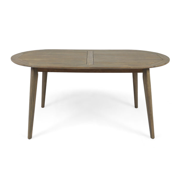 Gdf Studio Stanford Outdoor Rustic Slat-Top Acacia Wood Oval Dining Table With Tapered Legs