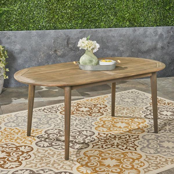 Gdf Studio Stanford Outdoor Rustic Slat-Top Acacia Wood Oval Dining Table With Tapered Legs