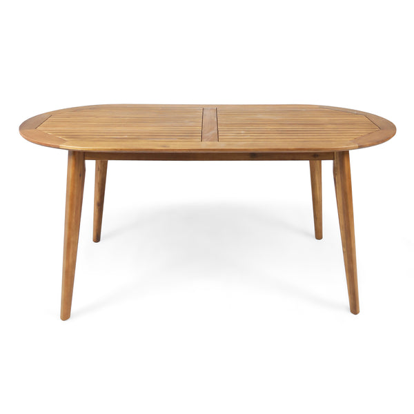 gdf studio Stanford Outdoor Rustic Slat-Top Acacia Wood Oval Dining Table with Tapered Legs