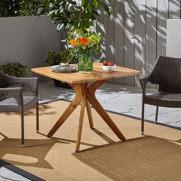 Gdf Studio Stanford Outdoor Square Acacia Wood Dining Table With X Base