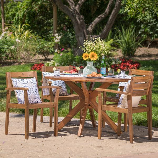 Gdf Studio Stanford Outdoor Teak Finish Acacia Wood 5 Piece Dining Set