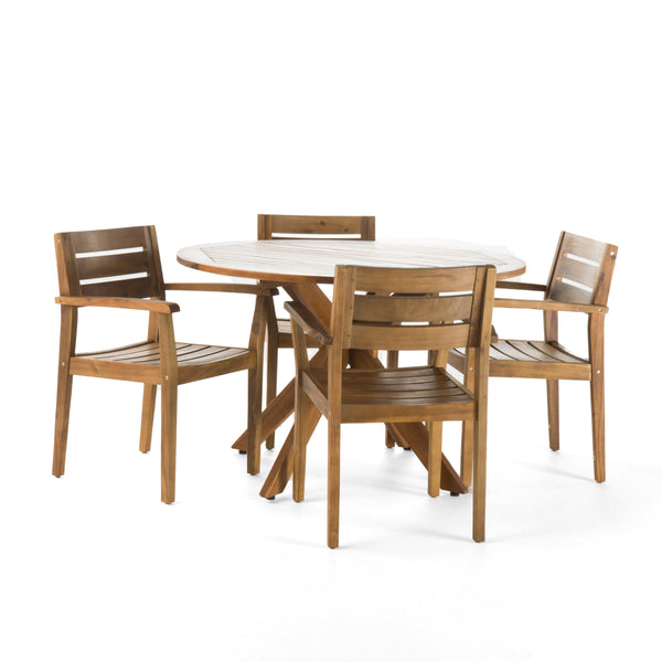 gdf studio Stanford Outdoor Teak Finish Acacia Wood 5 Piece Dining Set
