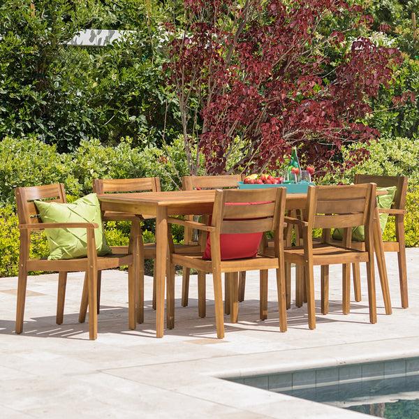 Gdf Studio Stanford Outdoor Teak Finish Acacia Wood 7 Piece Dining Set