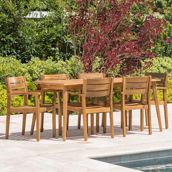 Gdf Studio Stanford Outdoor Teak Finish Acacia Wood 7 Piece Dining Set