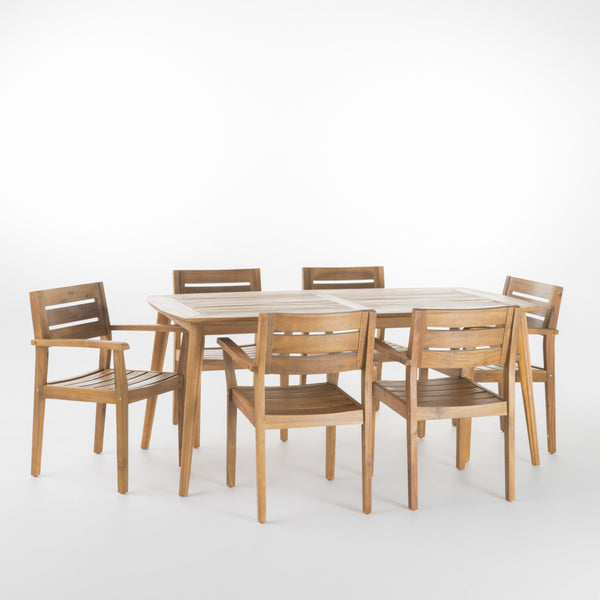gdf studio Stanford Outdoor Teak Finish Acacia Wood 7 Piece Dining Set