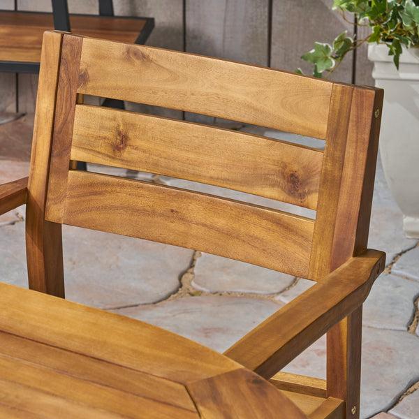 Gdf Studio Stanford Patio Dining Set 71" 6-Seater Oval Table Acacia Wood With Teak Finish