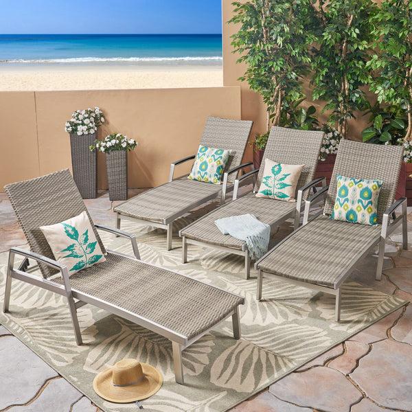 Gdf Studio Stanley Outdoor Wicker And Aluminum Chaise Lounges (Set Of 4) Gray Finish