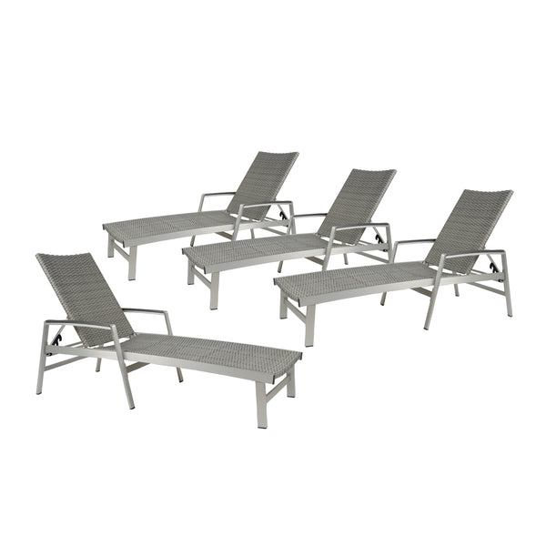gdf studio Stanley Outdoor Wicker and Aluminum Chaise Lounges (Set of 4) Gray Finish