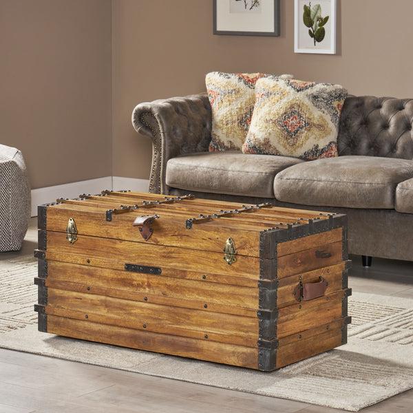 Gdf Studio Stanton Handcrafted Boho Wood Storage Trunk With Latches