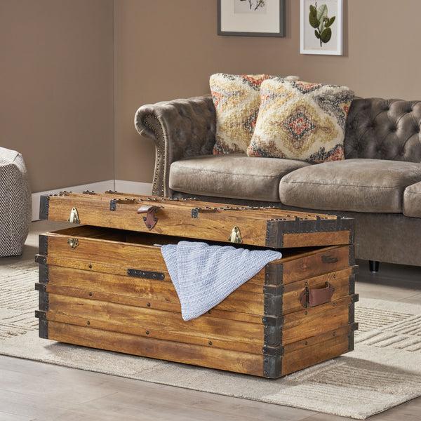 Gdf Studio Stanton Handcrafted Boho Wood Storage Trunk With Latches