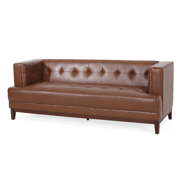Gdf Studio Stefan Mid Century Modern Faux Leather Tufted 3 Seater Sofa