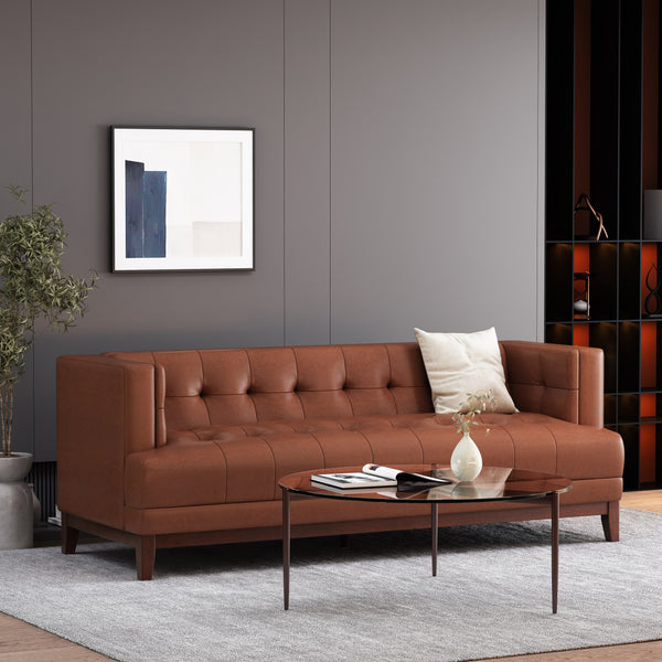 gdf studio Stefan Mid Century Modern Faux Leather Tufted 3 Seater Sofa