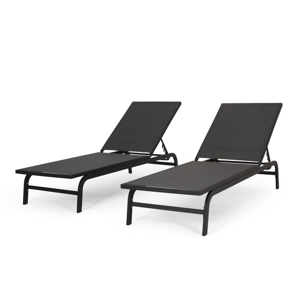 Gdf Studio Stekar Outdoor Aluminum And Outdoor Mesh Chaise Lounge Set Of 2