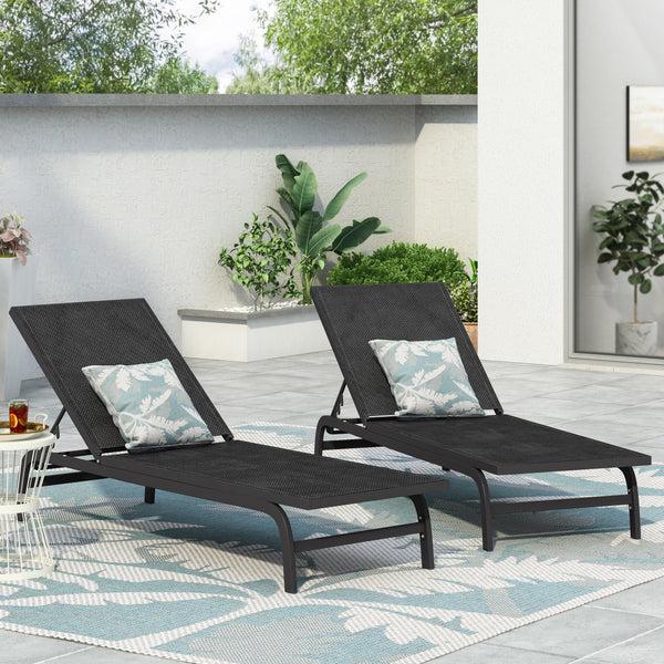 gdf studio Stekar Outdoor Aluminum and Outdoor Mesh Chaise Lounge Set of 2