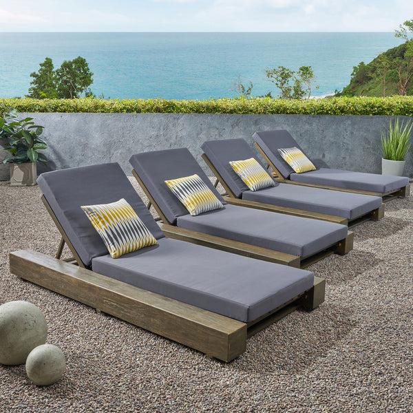 Gdf Studio Stella Outdoor Acacia Wood Chaise Lounge And Cushion Sets (Set Of 4)