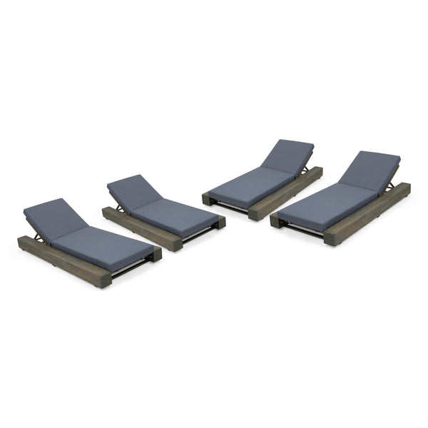 gdf studio Stella Outdoor Acacia Wood Chaise Lounge and Cushion Sets (Set of 4)