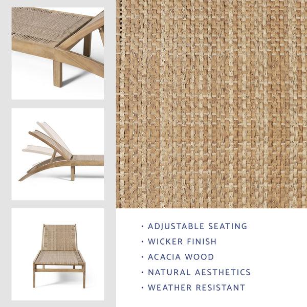 Gdf Studio Stetson Outdoor Acacia Wood And Flat Wicker Chaise Lounge