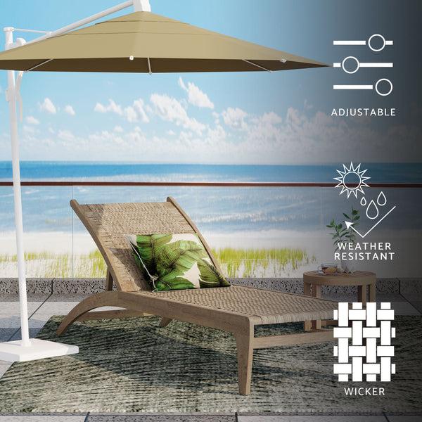 gdf studio Stetson Outdoor Acacia Wood and Flat Wicker Chaise Lounge