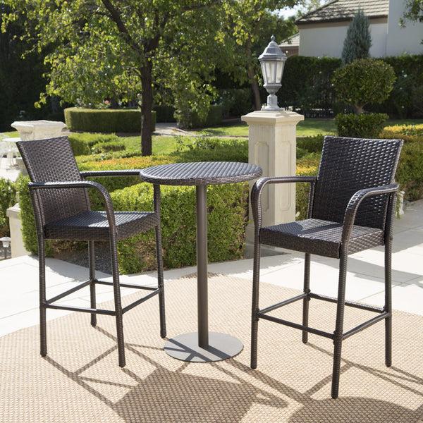 Gdf Studio Stetta Outdoor 3 Piece Round Multi-brown Wicker Bar Set