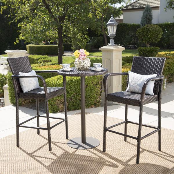 Gdf Studio Stetta Outdoor 3 Piece Round Multi-brown Wicker Bar Set
