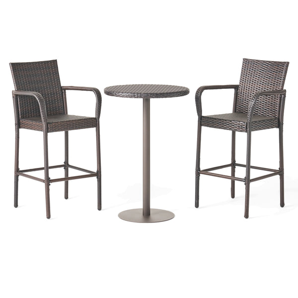 gdf studio Stetta Outdoor 3 Piece Round Multi-brown Wicker Bar Set