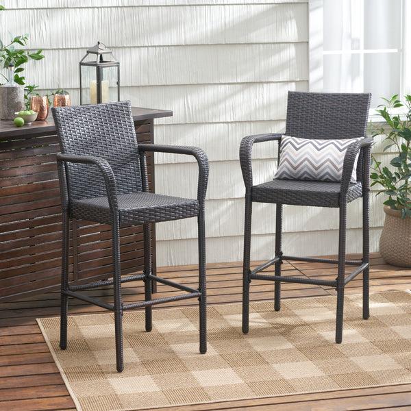 Gdf Studio Stewart 30-Inch Outdoor Brown Wicker Barstool (Set Of 2)