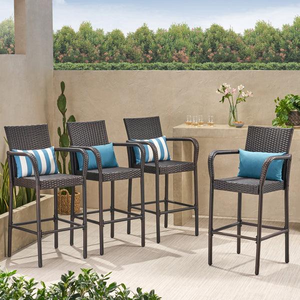 Gdf Studio Stewart 30-Inch Outdoor Brown Wicker Barstool (Set Of 4)