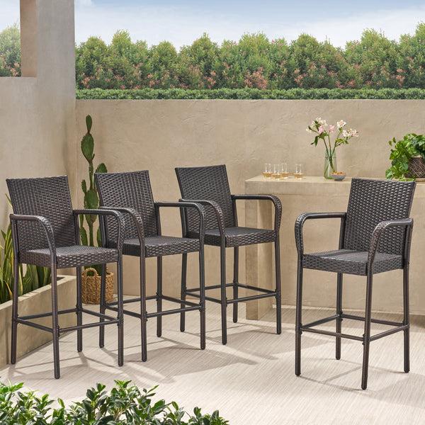 Gdf Studio Stewart 30-Inch Outdoor Brown Wicker Barstool (Set Of 4)