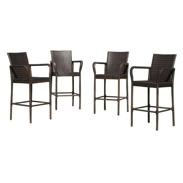 gdf studio Stewart 30-Inch Outdoor Brown Wicker Barstool (Set of 4)