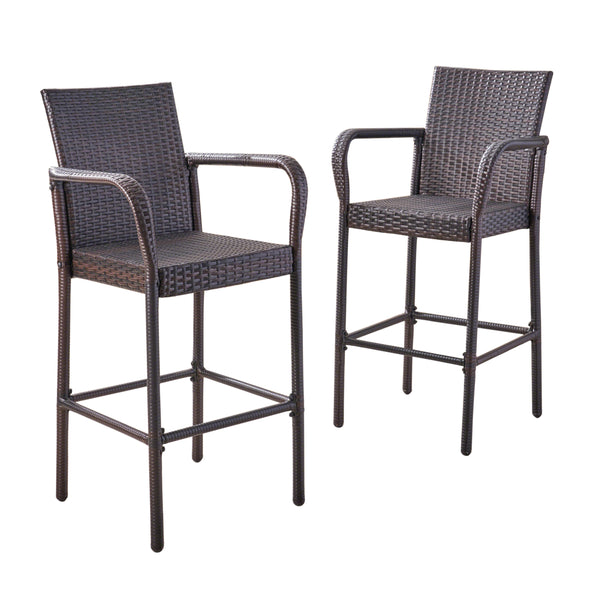 gdf studio Stewart 30-Inch Outdoor Brown Wicker Barstool (Set of 2)
