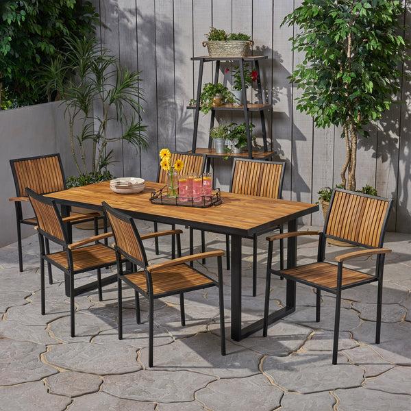 gdf studio Stoic Outdoor 6 Seater Acacia Wood Dining Set with an Iron Frame